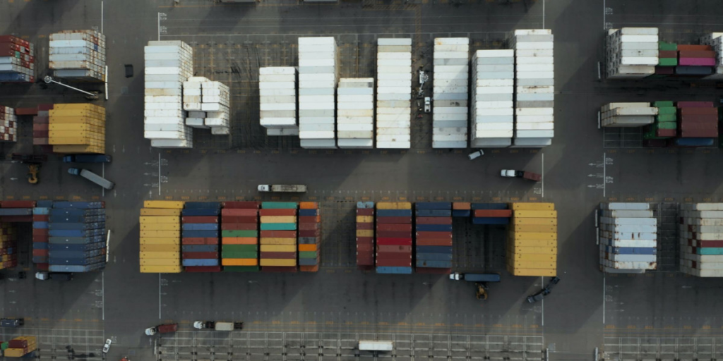 aerial view of shipping containers