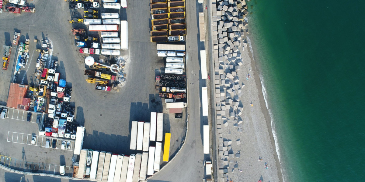 aerial view of shipping container rental yard